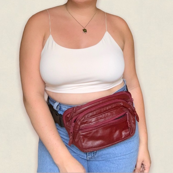 90s faux leather oversized burgundy fanny pack - Picture 1 of 6
